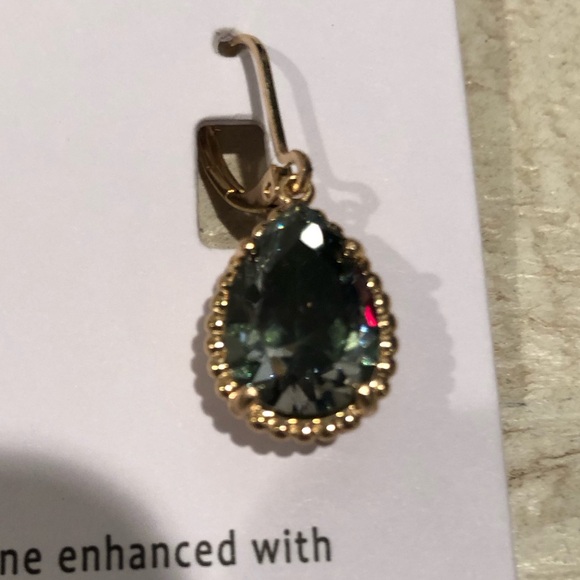 CZ Previous Stone Enhanced with Semi Previous African Jade / drop earrings - Picture 2 of 4